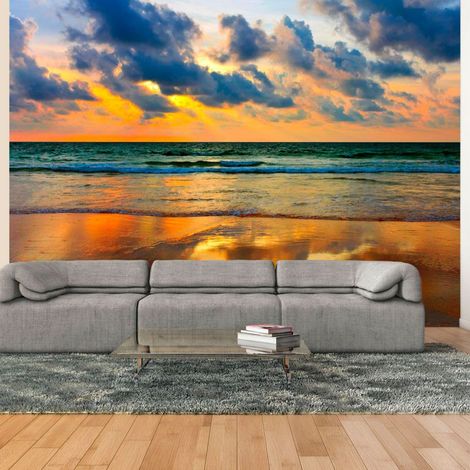 Papier peint coucher de soleil colore sur la mer - 250 x 193 cm (1/4)