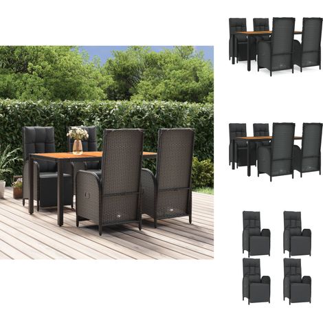 Gartenmöbel-Sets - Living 5-tlg. Garten-Essgruppe mit Kissen Schwarz Poly Rattan (1/5)