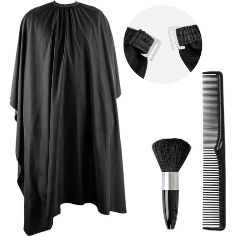 Friseurumhang mit Kamm und Nackenpinsel - Haarschneideumhang - Schwarz - (1/4)