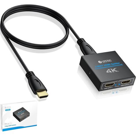 1x2 Splitter HDMI 4K @30Hz Répartiteur HDMI Aluminium Plug and Play 1 Entrée 2 Sorties, Câble USB Inclus, HDCP 1.4 Compatible, Support 3D 1080P, Compatible TVHD Décodeur Lecteur DVD Projecteur (1/5)
