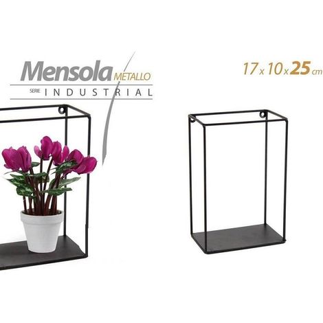 Kaela - Mensola Bacheca Parete Rettangolare In Metallo 17x10x25cm Nero Industrial 822179 - (1/3)