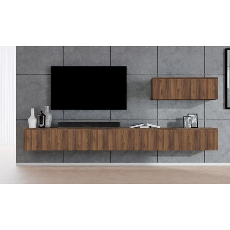 AX LIVING Lowboard TV modern Loriano Wohnwand 300 cm Nussbaum Warmia