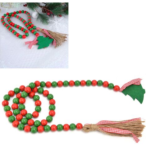 Ornements de Noël en perles de bois rouges et vertes, guirlandes de Noël en perles de bois rouges et vertes (1/5)