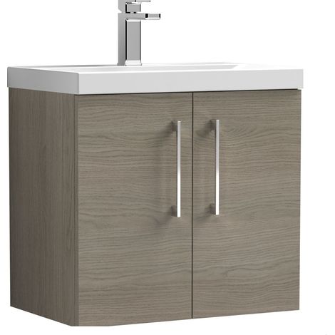 Balterley Wall Hung 2 Soft Close Door & Thin-Edge Bathroom Vanity Unit Basin, Solace Oak, 600mm