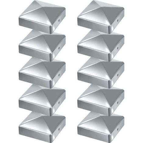 Chapeaux Pyramidaux Acier Inoxydable 100x100 mm Lot de 10 Finition Argentée pour Clôture et Structure Extérieure - (1/4)