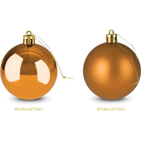 Christmas Baubles, 54pcs Copper, 6cm, Matt & Glossy