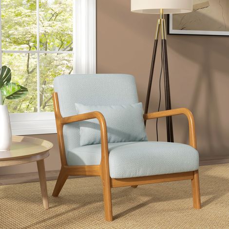Fauteuil de salon avec cadre en bois massif fauteuil lounge - assise profonde - accoudoirs - lin synthétique gris clair (1/5)