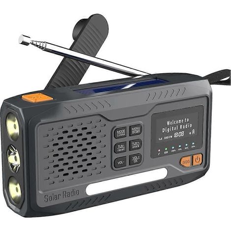 Radio d'urgence solaire à manivelle, 4 modes d'alimentation, compatible DAB/FM/Bluetooth, lampe de lecture 3 (1/5)