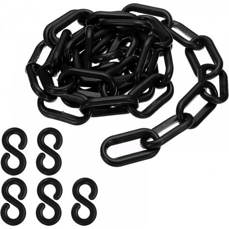 Maillons de chaîne en plastique noir, 100 cm,6 mm, pour barrières, parkings, clôtures, portails et décoration (1/5)