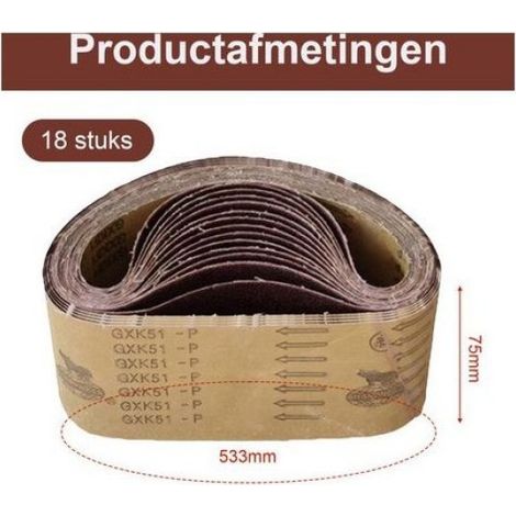 18pcs Bandes abrasives pour ponceuse - Grains variés 40 600 Oxyde d'aluminium durable - Ponçage bois et métal - 533x75mm