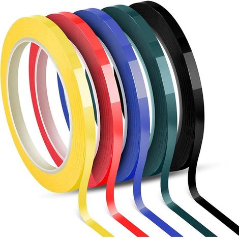 Mesh Tape Marqueur autocollant pour tableau blanc,5 rouleaux de ruban adhésif pour tableau blanc de 6 mm,5 couleurs,66 m par rouleau. (1/5)