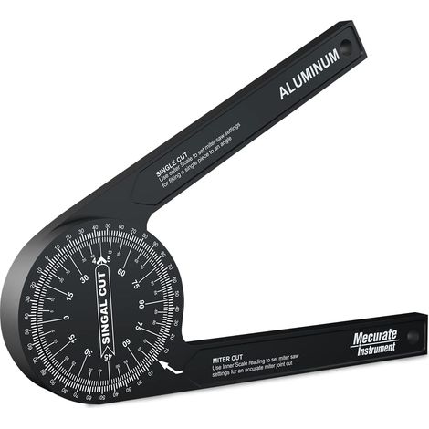 Rapporteur d'angle en aluminium pour scie à onglets (7,3 pouces) avec graduations gravées au laser de précision – Outil de mesure pour le travail du bois (rotation à 360 degrés) (1/5)