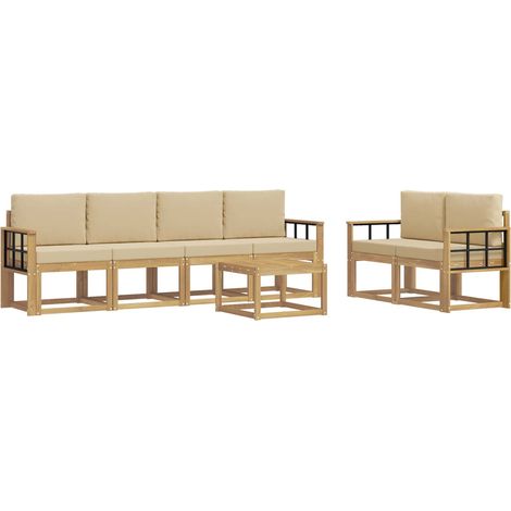 Conjunto de sofás de exterior con cojín 7 pcs y Beige vidaXL