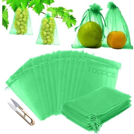 Sachet Protection Raisin,100 pièces Sac Protection Fruits,Sachets en Organza Respirant avec Cordon de Serrage 30cm x 20cm,Sachet Protection Fruits,Sac Protection Raisin (1/5)