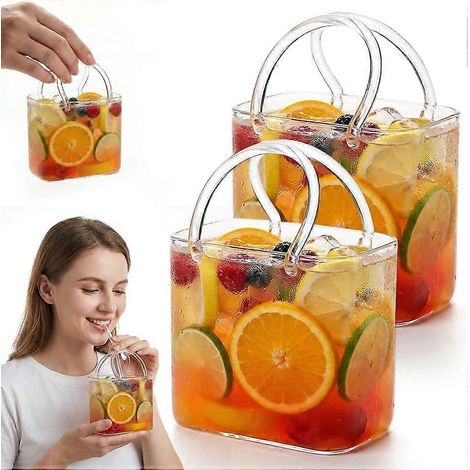 Verre à boisson en forme de sac à main, verre à vin original avec paille, vase décoratif, bocal à poissons pour chambre mignonne, lot de 2 (1/5)