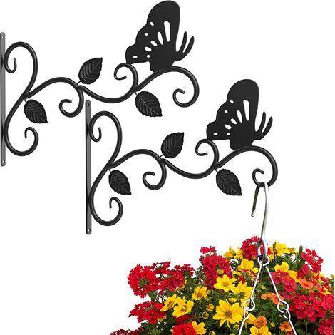 [NIEMALS VERWENDET] 2er Pflanzenhalterung Blumenampelhalter Wandhaken Schmetterlingsform Schwarze mit Schrauben für Vogelkäfige Windspiele Blumentöpfe