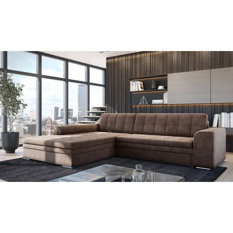 Ecksofa Schlafsofa Sofa LUSAKA in Stoff Fresh Braun Ottomane Links