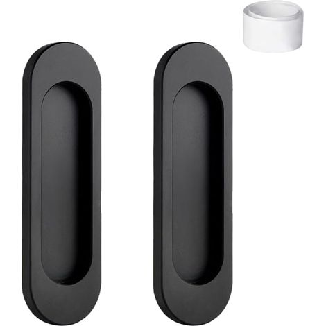 Lot de 2 poignées de porte coulissante autocollantes - Noir - Ovales - Pour porte de balcon et d'extérieur - Sans perçage - Poignée adhésive pour portes coulissantes, fenêtres, armoire, coquillage à (1/5)