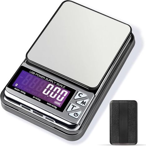 Balanza digital portátil de bolsillo con una precisión de 600 g x 0,01 g，7 unidades de medida y 3 puertos de carga，7 unidades，0,01 g，600 g，oro (1/5)