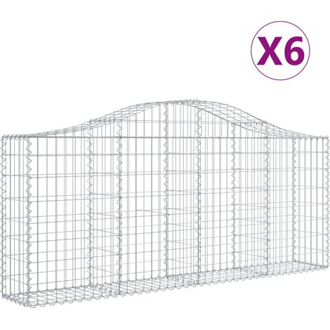 Cestas de gaviones Muro de contención arqueado Valla de jaula 6 piezas 200 x 30 x 80/100 cm Hierro galvanizado Plata 020040993