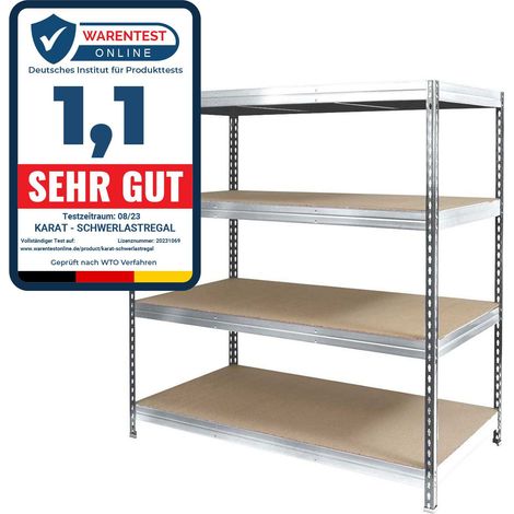 Mammut – Rayonnage étagère charge lourde tôle d'acier 4 étagères 200 x 150 x 60 cm – Capacité 1200 kg – Montage facile sans outils