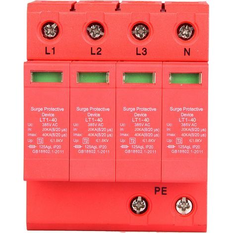 Dispositif de Parafoudre Basse Tension 4P 40KA 385V pour Maison, Protège-Surtension 20A (1/5)