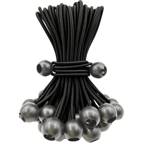 Spanngummis mit Kugel 15cm, 25 Stück, Planenspanner für Zelte & Planen, Schwarz (1/5)