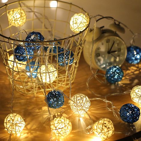 Guirlande Lumineuse Boule Rotin - 20 Ampoules LED Chaudes - 3 M - Alimentation USB - Décoration Intérieure Extérieure - Chambre Salon Mariage Noël (1/4)