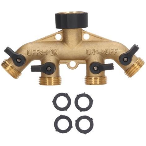 ALLIANDISDistributeur de robinet à bille en laiton, séparateur d'eau à 4 voies, pour l'arrosage du jardin, l'irrigation agricole, le lavage de voiture, Style américain (1/5)