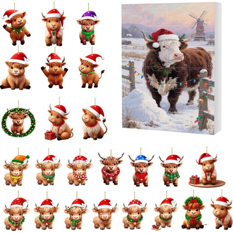Calendrier de l'Avent de Noël 24 jours, boîte surprise, décoration de sapin de Noël style yak, boîte surprise plate en acrylique -- Boîte surprise J (GJ510-010) --