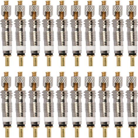 20PC Valves Tubeless VTT, Presta Valve Cores Obus, Valve Presta Set avec Obus Valves Adaptateur Velo Presta pour Application Pneu Réparation Vélos Vélos Route, VTT et Vélos Électriques, Argent (1/5)