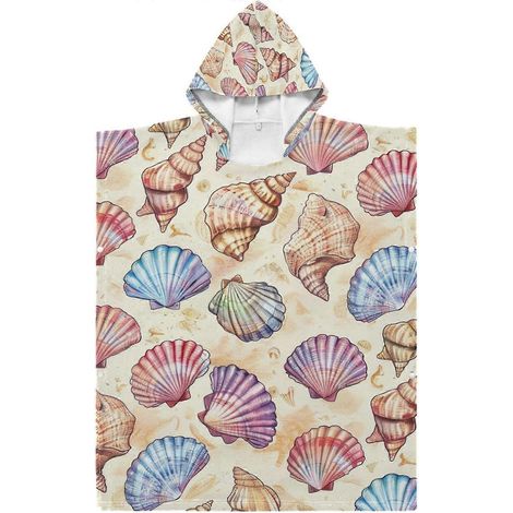 Serviette de plage enfant à capuche motif coquillages colorés 90x70 cm idéale pour piscine ou paréo (1/5)