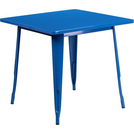 Meuble 80 cm carré en métal Table d'intérieure/extérieure, Métal, Bleu, 31.5' (1/3)