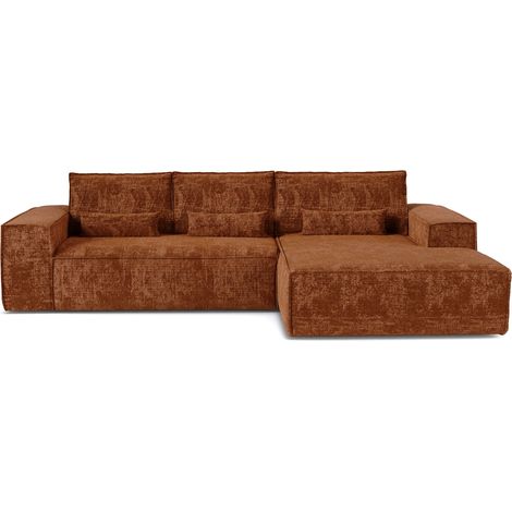Canapé d'angle droit convertible express 5 places en velours gaufré terracotta JUNE (1/5)