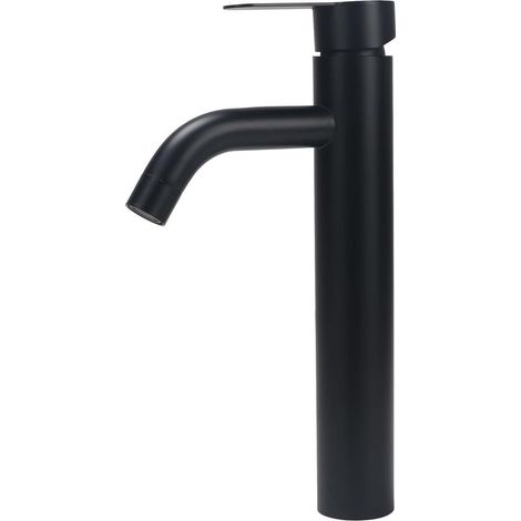 Mitigeur de lavabo salle de bain haut, robinet noir en acier inoxydable avec contrôle séparé eau chaude et froide, finition chrome (1/5)