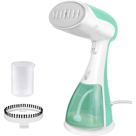 Portable steam iron, 1500 W, compact and foldable, 300 ml water tank, constant steam output 27 g/min, green.