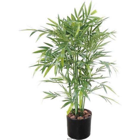 Bambou Artificiel cannes moyennes Vertes en pot feuillage tissu H 120 cm D 75cm Vert - dimhaut: H 120 cm - couleur: Vert