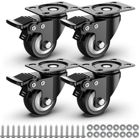 Roulettes pivotantes de 50 mm avec frein de sécurité pour charges lourdes, capacité totale 250 kg (lot de 4) (1/5)
