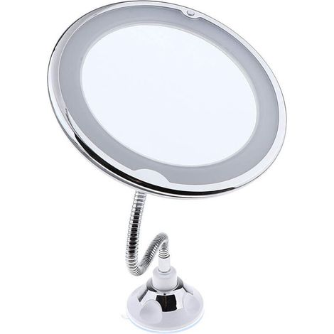 miroir LED de maquillage, grossissant 10 x 14 LED, col de cygne 360°, blanc/argenté，ventouse, miroir pliable flexible
