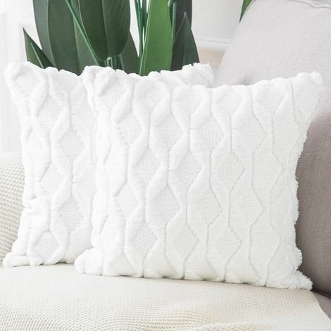 Housse De Coussin - Laine Synthétique Et Velours - Pour Canapé Ou Chambre - 45x45 Cm - Lot De 2 (1/5)