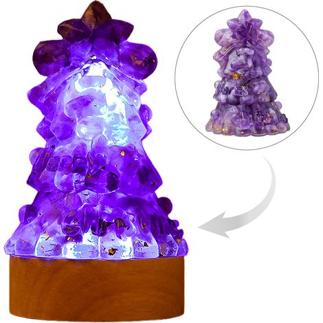 Sapin de Noël en résine époxy et cristal naturel USB Lampe décorative améthyste artisanale pour intérieur bureau maison (1/5)