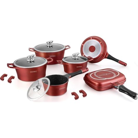 TrAdE Shop Traesio - Set Batteria Di Pentole Padelle Cucina Da 15pz Professionale In Pietra Lavica Antiaderente - (1/4)