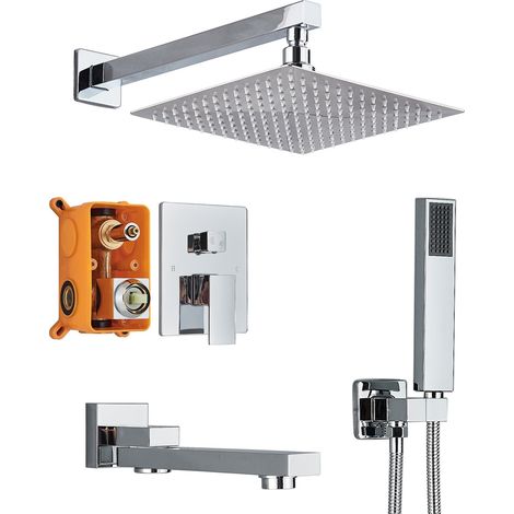 Colonne de Douche Encastrée Lation 3 modes -Ensemble Douche Encastrée Technologie d'injection d'air,système de douche encastré Tête de douche carrée 30cm,douche à main et Robinet de Baignoire Zamery (1/5)