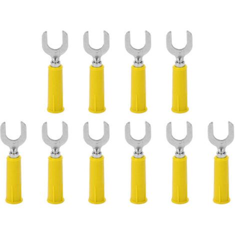 Pair 10 pièces Embouts Fourche Banane Connecteurs Fils Laiton PVC 4mm/0.2in Trou 8mm/0.3in Type U Jaune pour Câbles Électriques