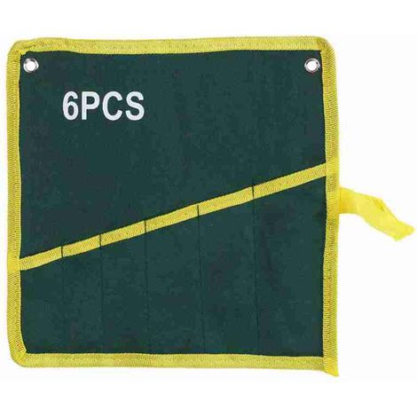 Bolsa enrollable para llaves ajustables, fabricada en lona resistente, color verde, con 6 bolsillos (1 unidad). (1/5)