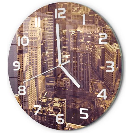 Horloge Murale Ronde Minimaliste en Verre Trempé Silencieuse Design Moderne Manhattan, New York fi 30 cm (1/5)