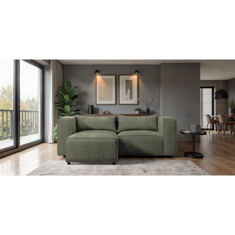 Ecksofa Designersofa NEVIO XS in Stoff Lincoln Moosgrün Ottomane Links (1/4)