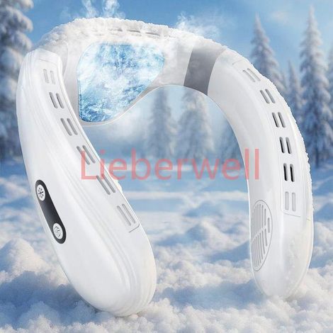 Ventilateur de cou, 3 vitesses, 3 réglages de refroidissement, avec coussin de refroidissement, rechargeable, 5200 mAh (1/5)