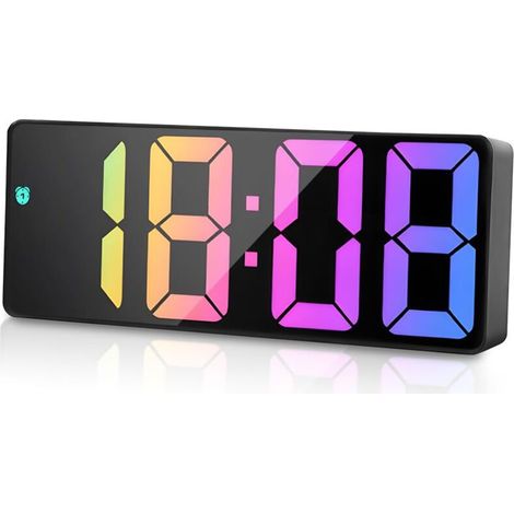 Horloge numérique avec écran LED, affichage de la température, luminosité réglable sur 4 niveaux, fonction répétition, commande vocale, format 12/24 heures, 3 modes de réveil, port USB-C.