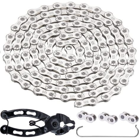Chaîne Vélo 9/10/11/12 Vitesses Haute Performance Anti-Rouille EN 14872 avec 3 Maillons Rapides & Outil Pro Compatible Shimano/SRAM (1/2"x11/128" 116L) (1/5)